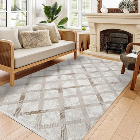 Krem Vizon Kahve Geometrik Desenli Dijital Baskı Modern Salon Koridor Halısı