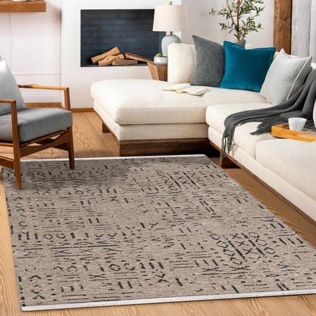 Bej Geometrik Desenli Kaymaz Taban Dijital Baskı Salon ve Koridor Halısı