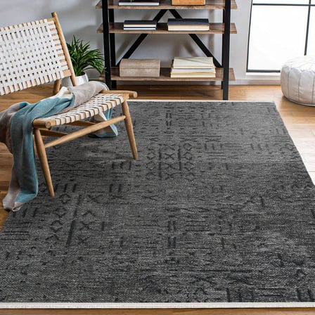 Antrasit Gri Geometrik Desenli Kaymaz Taban Modern Salon ve Koridor Halısı