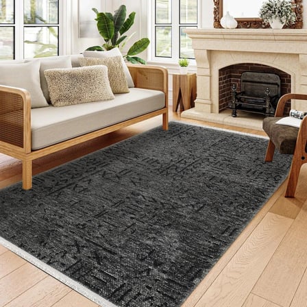 Antrasit Gri Geometrik Desenli Kaymaz Taban Modern Salon ve Koridor Halısı