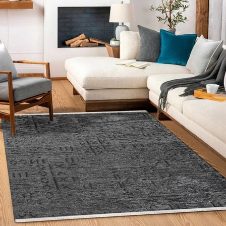 Antrasit Gri Geometrik Desenli Kaymaz Taban Modern Salon ve Koridor Halısı