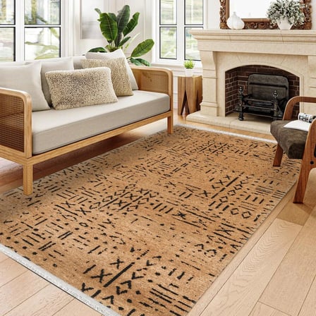 Terracotta Geometrik Desenli Kaymaz Tabanlı Salon ve Koridor Halısı Dijital Baskı
