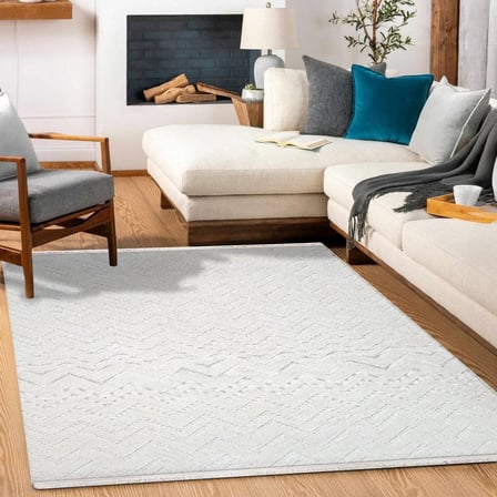 Krem Geometrik Desenli Dijital Baskı Halı Kaymaz Tabanlı Modern Salon Koridor