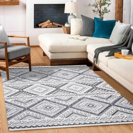 Gri Etnik Geometrik Desenli Kaymaz Taban Salon Halısı Koridor Uyumlu