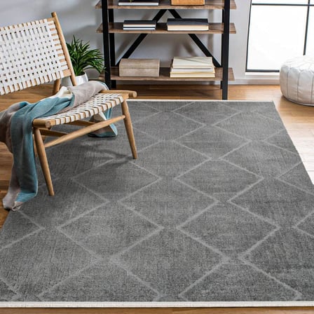 Antrasit Gri Modern Geometrik Dijital Baskı Halı Kaymaz Tabanlı Salon ve Koridor Uyumlu