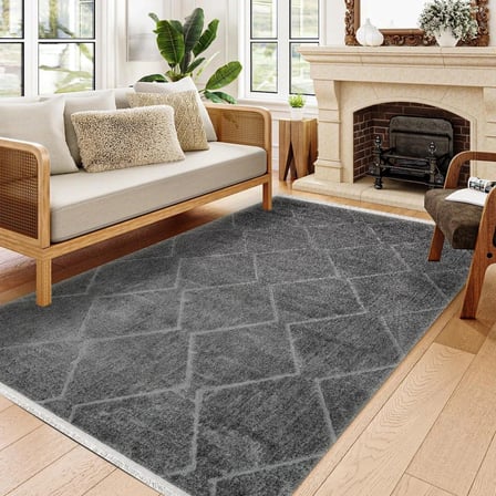 Antrasit Gri Modern Geometrik Dijital Baskı Halı Kaymaz Tabanlı Salon ve Koridor Uyumlu