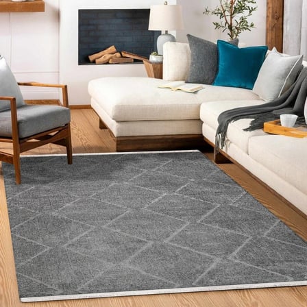 Antrasit Gri Modern Geometrik Dijital Baskı Halı Kaymaz Tabanlı Salon ve Koridor Uyumlu
