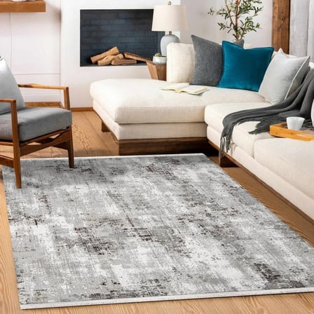 Gri Soyut Desenli Salon Halısı Dijital Baskı Kaymaz Taban Koridor