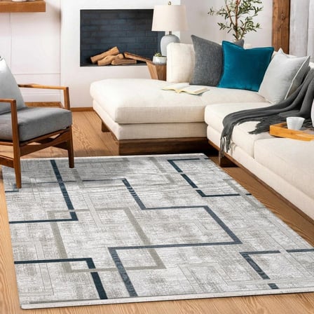 Gri Modern Geometrik Desenli Salon Halısı Dijital Baskı Yün Tuşeli Akrilik Koridor