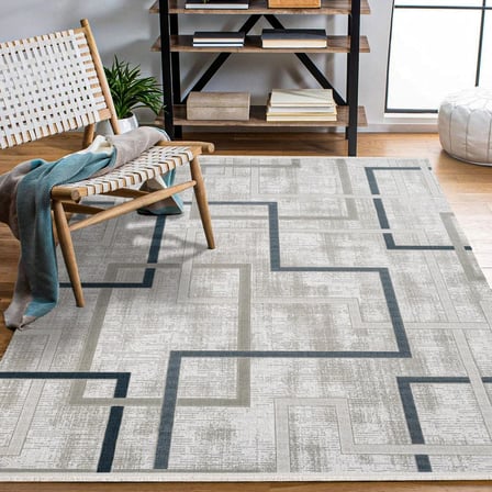 Gri Modern Geometrik Desenli Salon Halısı Dijital Baskı Yün Tuşeli Akrilik Koridor