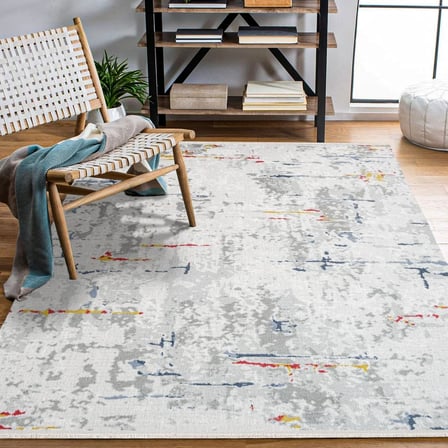 Gri Soyut Desenli Yıkanabilir Kaymaz Taban Salon Halısı Modern Dijital Baskı