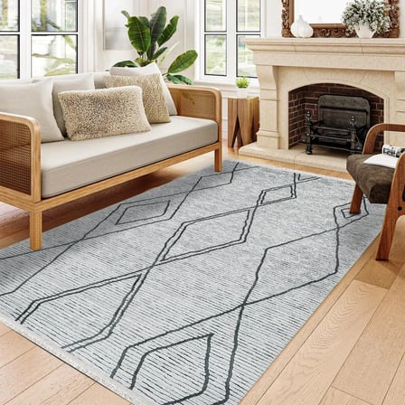 Gri Geometrik Desenli Kaymaz Taban Salon Halısı Koridor İskandinav