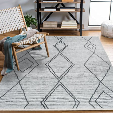 Gri Geometrik Desenli Kaymaz Taban Salon Halısı Koridor İskandinav