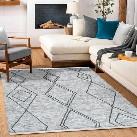 Gri Geometrik Desenli Kaymaz Taban Salon Halısı Koridor İskandinav