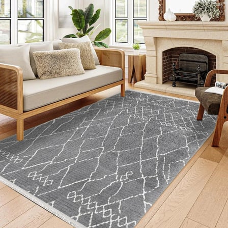 Gri Geometrik Modern Salon Halısı Dijital Baskı Kaymaz Tabanlı Koridor