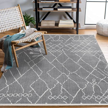 Gri Geometrik Modern Salon Halısı Dijital Baskı Kaymaz Tabanlı Koridor