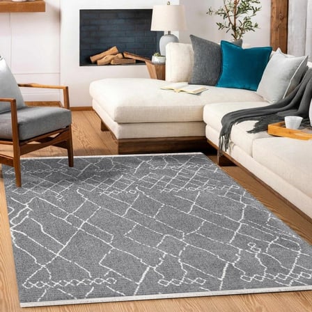 Gri Geometrik Modern Salon Halısı Dijital Baskı Kaymaz Tabanlı Koridor