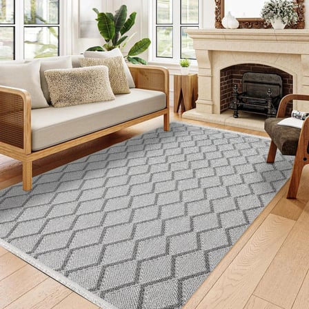 Gri Geometrik Modern Salon Halısı Kaymaz Tabanlı Dijital Baskı