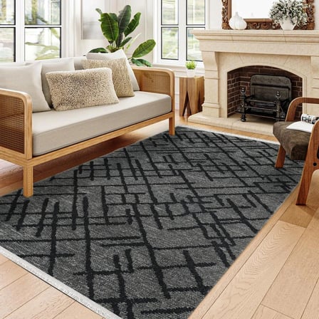 Antrasit Gri Modern Geometrik Desenli Kaymaz Salon Halısı Koridor İçin