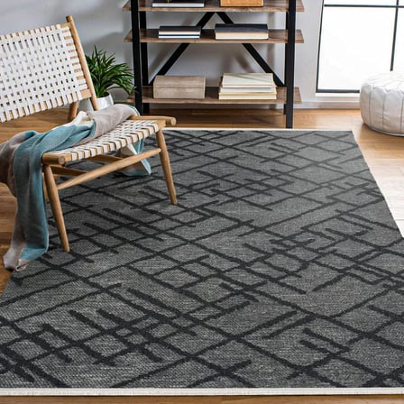 Antrasit Gri Modern Geometrik Desenli Kaymaz Salon Halısı Koridor İçin