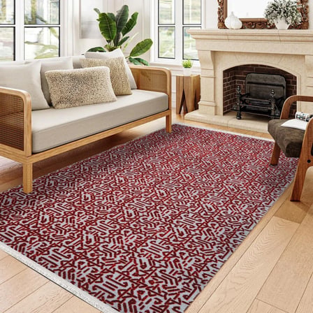 Kırmızı Gri Geometrik Desenli Kaymaz Taban Modern Salon Koridor Halısı
