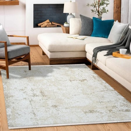 Krem Soyut Desenli Modern Salon Halısı Kaymaz Tabanlı Dijital Baskı