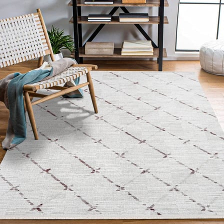 Beyaz Bordo Geometrik Çizgili Modern Kaymaz Taban Salon Halısı Dijital Baskı
