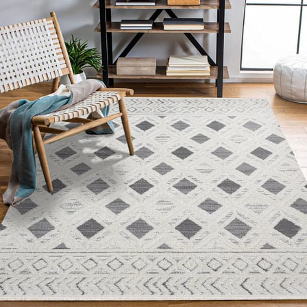 Ekru Gri Geometrik Dijital Baskı Modern Salon Halısı Koridor Pamuk-Polyester