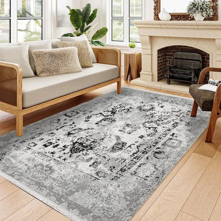 Gri Soyut Desenli Dijital Baskı Salon ve Koridor Halısı Kaymaz Tabanlı Modern