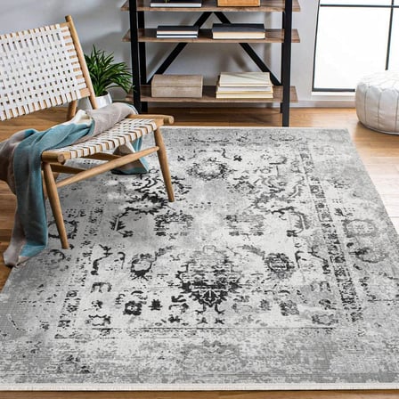 Gri Soyut Desenli Dijital Baskı Salon ve Koridor Halısı Kaymaz Tabanlı Modern