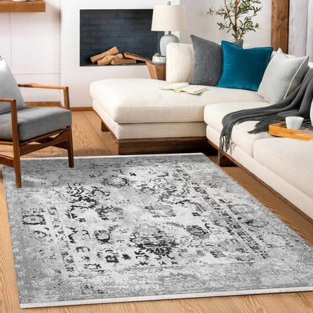 Gri Soyut Desenli Dijital Baskı Salon ve Koridor Halısı Kaymaz Tabanlı Modern