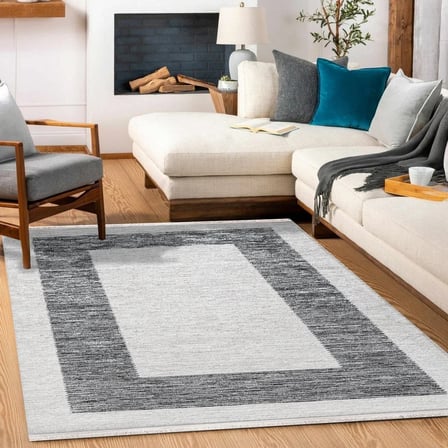 Ekru Antrasit Geometrik Desenli Modern Salon Halısı Dijital Baskı Kaymaz Taban