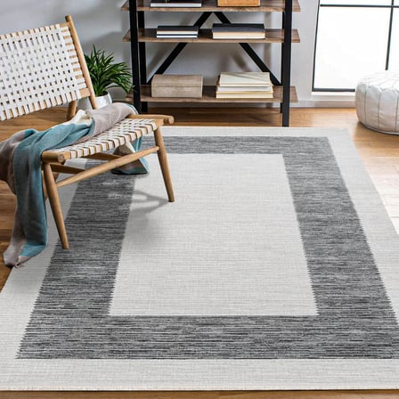 Ekru Antrasit Geometrik Desenli Modern Salon Halısı Dijital Baskı Kaymaz Taban