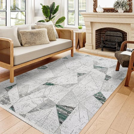 Gri Geometrik Desenli Salon Halısı Modern Kaymaz Tabanlı Dijital Baskı