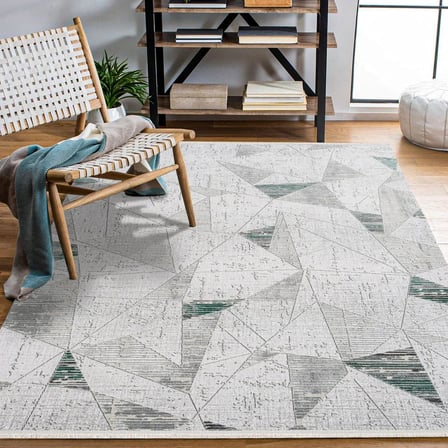 Gri Geometrik Desenli Salon Halısı Modern Kaymaz Tabanlı Dijital Baskı