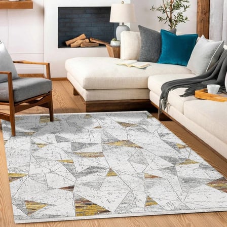 Gri Geometrik Modern Salon Halısı Kabartmalı Dijital Baskı Koridor için Tabanlı