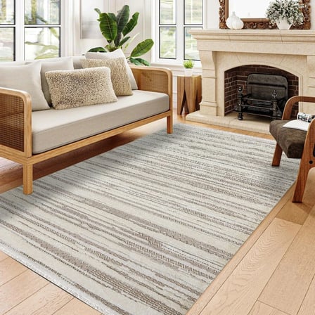 Krem Geometrik Desenli Dijital Baskı Kaymaz Tabanlı Modern Salon ve Koridor Halısı