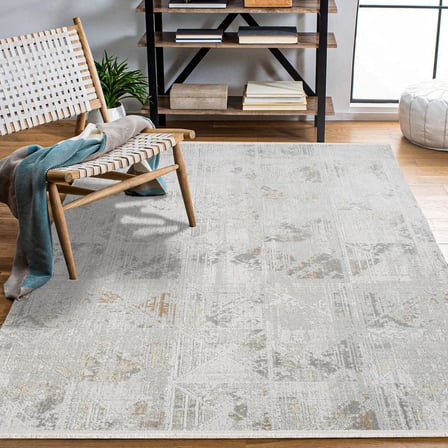 Gri Geometrik Desenli Modern Salon Halısı Yıkanabilir Dijital Baskı Akrilik Tasarım
