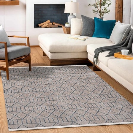 Bej Geometrik Desenli Kaymaz Tabanlı Modern Salon Halısı Dijital Baskı