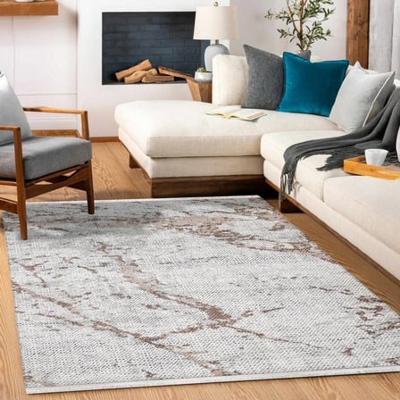 Soyut Desenli Ekru Beyaz Dijital Baskı Salon Halısı Modern Kaymaz Tabanlı