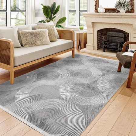 Gri Geometrik Desenli Modern Salon Halısı Dijital Baskı Pamuk-Polyester