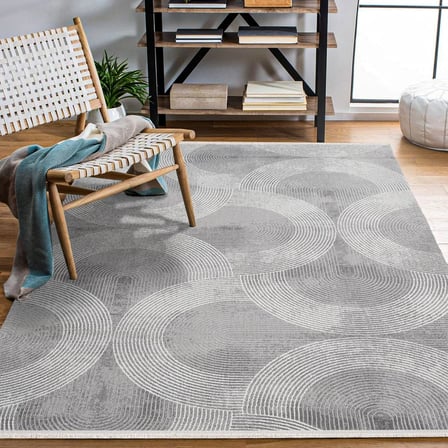 Gri Geometrik Desenli Modern Salon Halısı Dijital Baskı Pamuk-Polyester