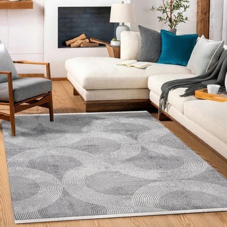 Gri Geometrik Desenli Modern Salon Halısı Dijital Baskı Pamuk-Polyester