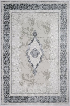 Krem Gri Madalyon Desenli Dijital Baskı Halı Klasik Salon ve Koridor İçin
