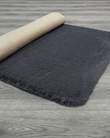 Antrasit Gri Modern Shaggy Salon Halısı Düz Desenli Çocuk Koridor