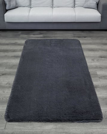 Antrasit Gri Modern Shaggy Salon Halısı Düz Desenli Çocuk Koridor