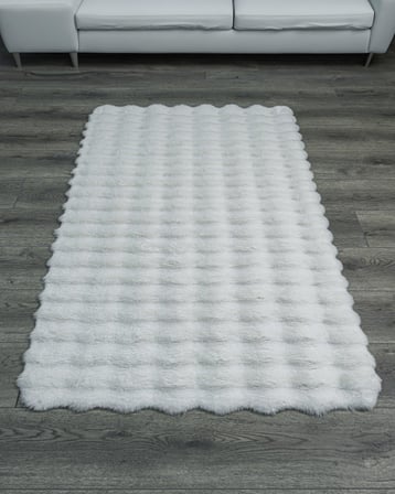 Beyaz Modern Kabartmalı Salon Halısı Polyester Dokuma Koridor