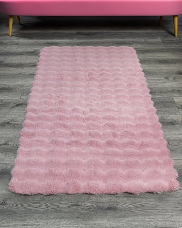 Pudra Pembe Modern Düz Kabartmalı Salon Halısı Çocuk Odası Koridor