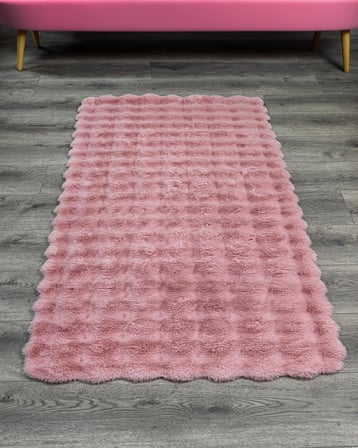 Pudra Pembe Modern Düz Kabartmalı Salon Halısı Çocuk Odası Koridor