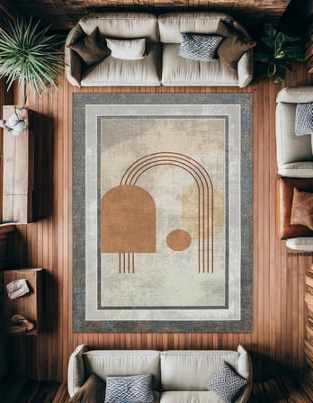 Gri Geometrik Desenli Modern Salon Halısı Dijital Baskı Kaymaz Tabanlı